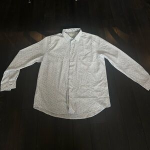 Men's White Micro-Print Button-Up Shirt
